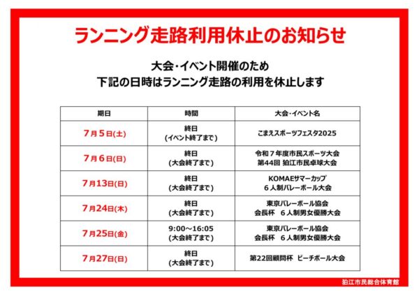 7年7月ランニング走路利用休止のサムネイル