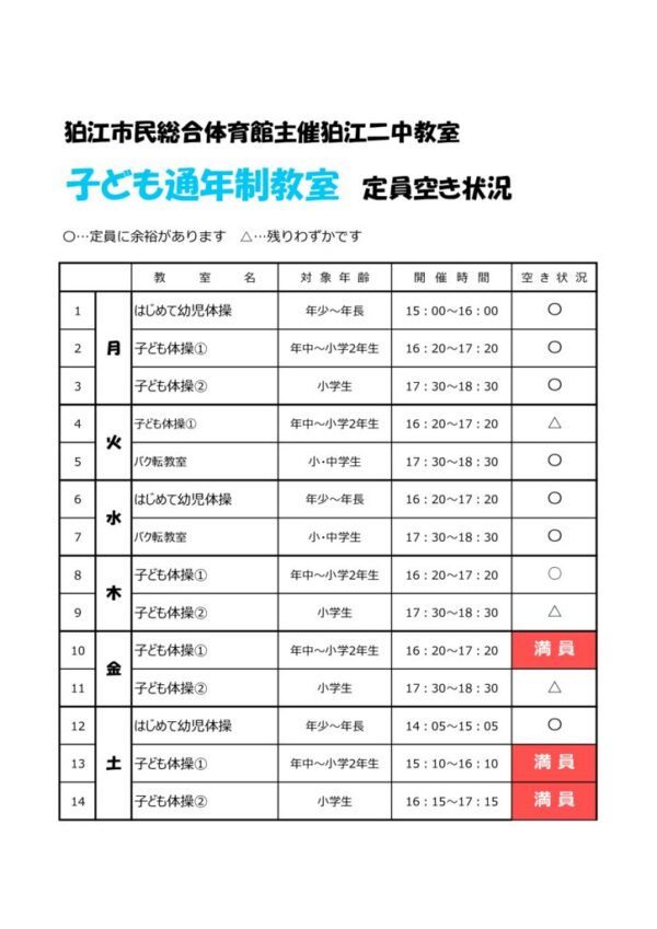 空き情報　【子ども】二中教室のサムネイル